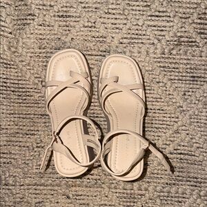 Madden Girl Minimalist Cream Strappy Sandals with Ankle Strap